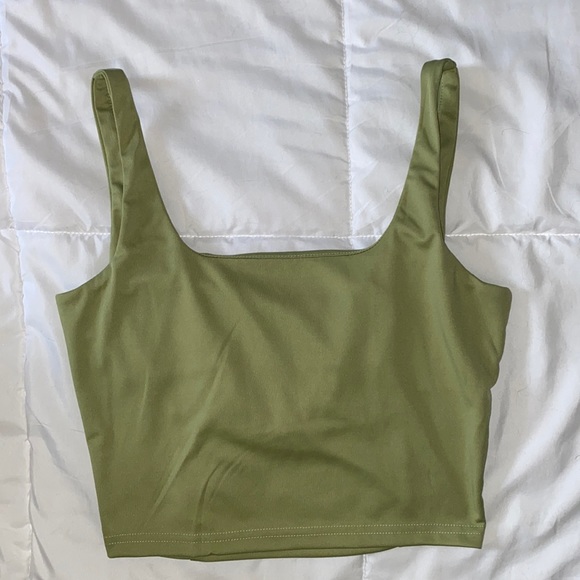 Green Ruched Bust Crop Top, M - Picture 2 of 3